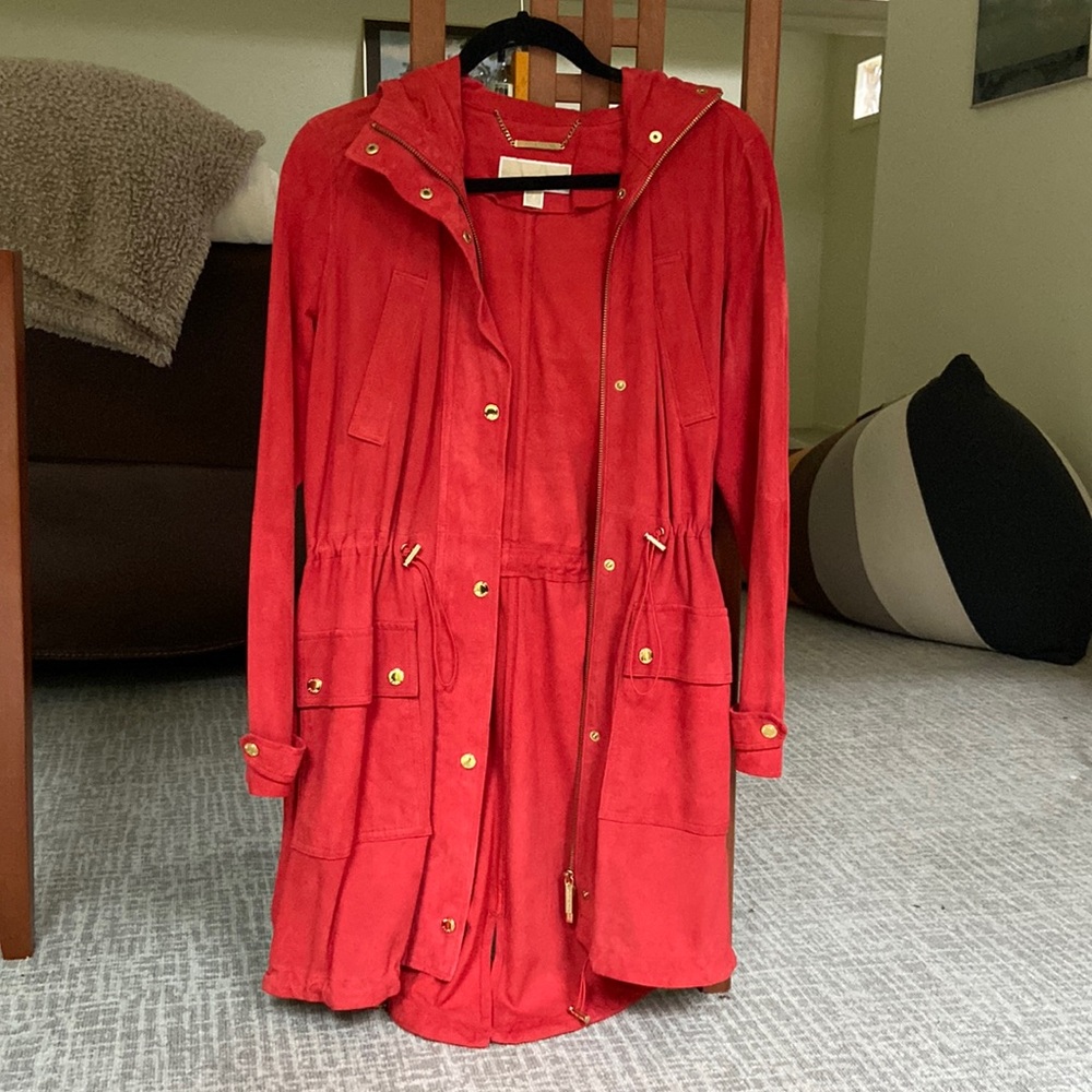 Coral Suede Michael Kors Hooded Jacket